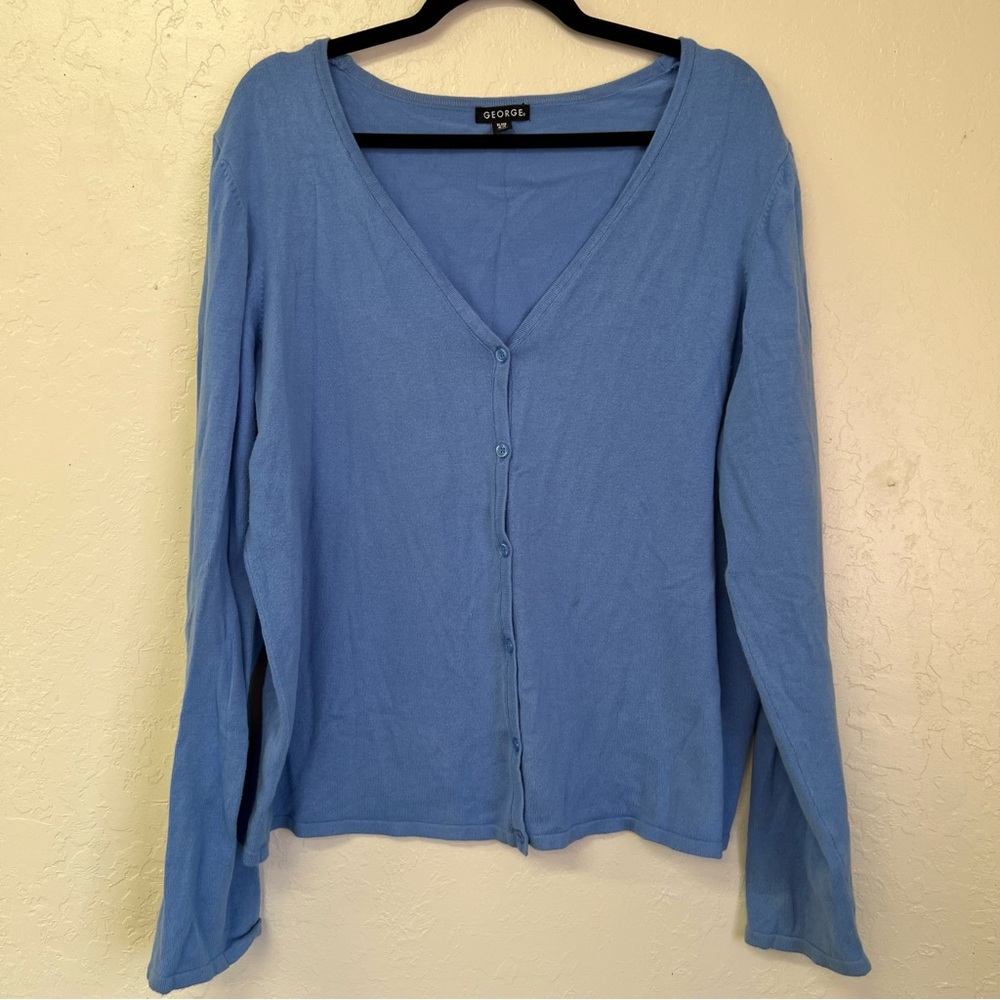 George Blue Cotton Stretch Vneck Cardigan Sz XL GUC‎